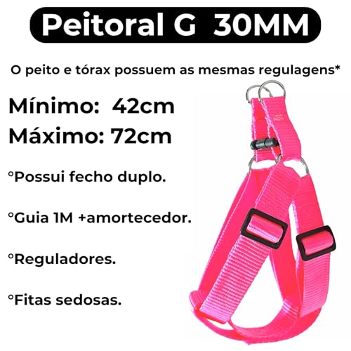 Coleira Peitoral Americano Para Cachorros Médio Grande Ajustável (Rosa, G (30mm))