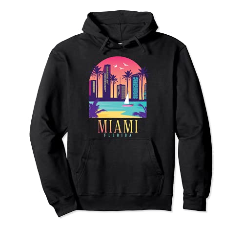 Miami Florida Vaporwave Retro 80s 90s Style Design Retrowave Pullover Hoodie