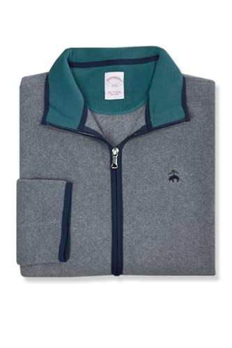 Brooks Brothers Mens Contrast Polar Fleece Polyester Full Zip Sweater,