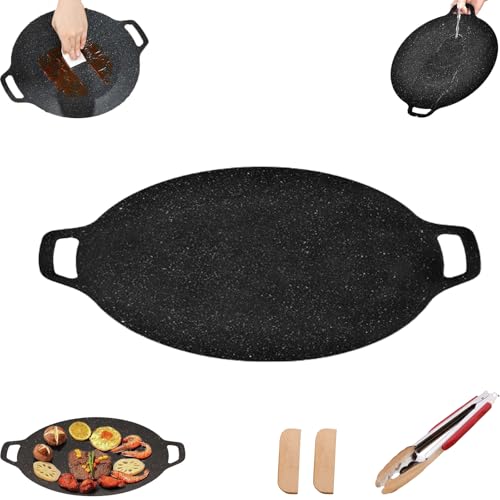 Non-Stick Round Baking Pan,korean BBQ Nonstick Grill Pan witn Clip,Korean Grill Baking Sheet for Indoor Cooking,Multipurpose Round Grilling & Frying Pans for Meats, Pancakes, Ribs (28cm11in)
