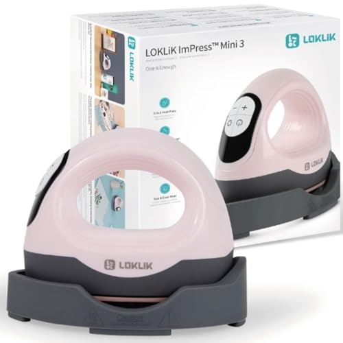 LOKLIK Impress Mini 3 – Prensa térmica para camisetas, bolsos, tazas, sombreros y otros textiles, para decorar y hacer manualidades, perfecto para pequeños proyectos de manualidades (Rosa)