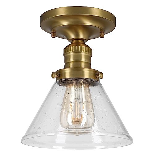 Image of Design House Augustin Ceiling Light, 1-Light, Semi-Flush, Seeded Glass Glow, Dimmable, E26 Socket, Durable Metal Frame, Satin Gold, 7.9 in L x x 7.9 in W x 9.1 in H, 589069-SG