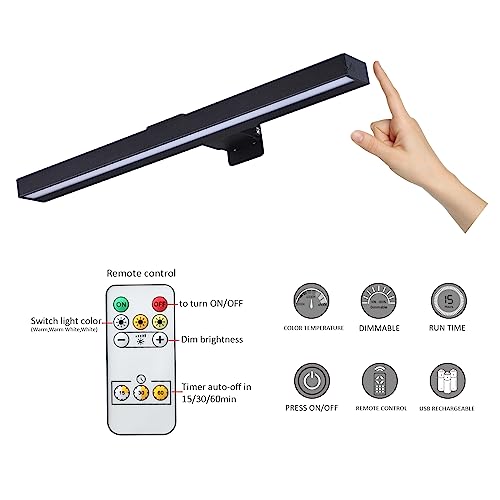 Image of MIOBLUE LED Picture Lights with Remote, 16in Metal Battery Operated Picture Light,Rechargeable Display Lamp,Dimmable Dartboard Light with Timer for Frame Wall Portrait Art, 2Pack
