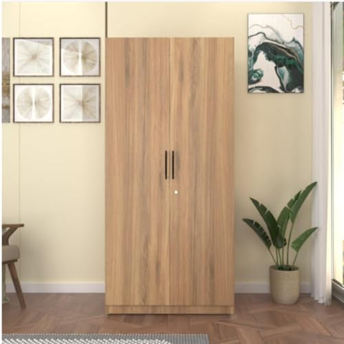 Image of Amazon Brand - Solimo Meroki 2 Door Wardrobe | Cupboard | Almirah with Drawers, Hanging Rod & 4 Shelves | 90L x 45W x 180H CM | Wood Oak Light | DIY