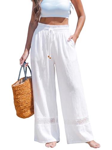 Image of CUPSHE Women's Wide Leg Beach Pants - Tropical Floral with Pockets Plus Size Casual Flowy Vacation Bottoms