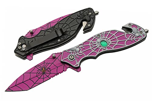8” Purple Spider Web Assisted Open EDC Rescue Folding Knife