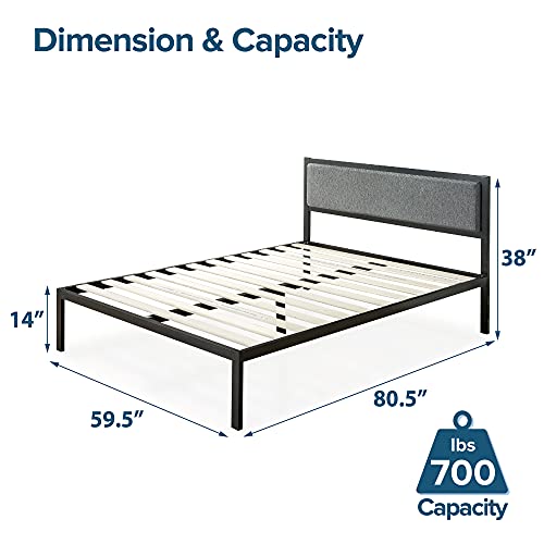 Image of ZINUS Korey Metal Platform Bed Frame with Upholstered Headboard / Wood Slat Support / No Box Spring / Easy Assembly, Queen