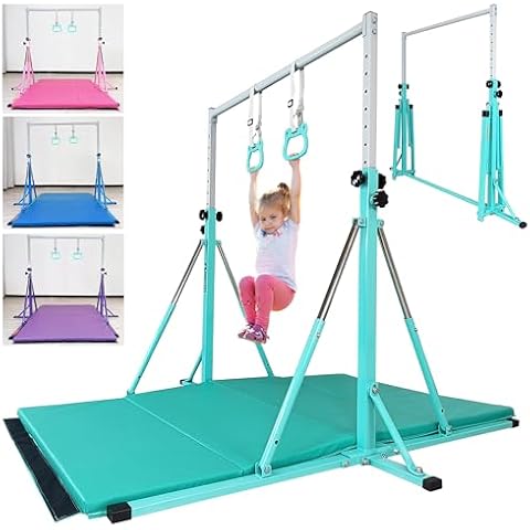 FC FUNCHEER Foldable Gymnastics Bar,5FT Horizontal bar,Adjustable Kids Training bar for Kids Ages 3-15,Kids Gymnastics bar,Triangle Stable Structure-Gym Equipment for Home Cover
