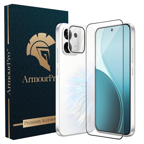 Image of ArmourPro Edge to Edge Tempered Glass for Oppo F33 with Silver Camera Ring Guard, 9H Screen Protector, Anti-Scratch, Anti-Fingerprint, Bubble-Free Installation Kit