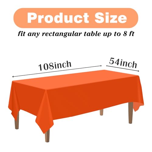 Image of Kopokita 6 Pack Orange Plastic Tablecloths Disposable 54 x 108 Inch | Harvest Fall Rectangle Table Cloths, Party Table Covers for Birthday, Halloween, Thanksgiving Decorations