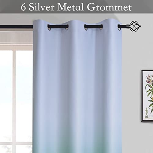 Image of SimpleHome Ombre Gradient Teal White to Gray Curtains for Bedroom, 42Wx63L | Room Darkening Curtains,Light Blocking Thermal Insulated Grommet Window Curtains for Living Room,2 Panels,63 Inches Length