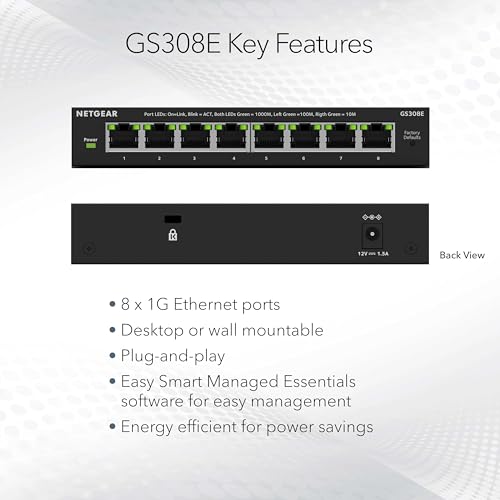 NETGEAR 8-Port Gigabit Ethernet Plus Switch (GS308E) - Desktop or Wall Mount, Home Network Hub, Office Ethernet Splitter, Silent Operation by NETGEAR - Image 2