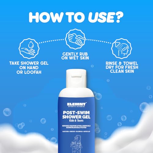 Image of Elemnt Post Swim Shower Gel for Kids & Teens | Chlorine & Odour Cleansing Body Wash | Dermatologically Tested Shower Gel | Vegan | Nourishing After Swimming Body Wash | Removes Chlorine & Soothes sensitive skin | 200 ML