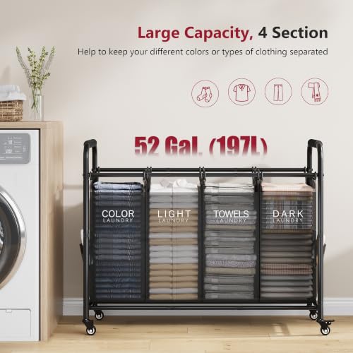 4-Bag-Laundry-Sorter-Cart-Laundry-Sorter-4-Sections-Black-Laundry-Hamper-with-Heavy-Duty-Lockable-Wheels-Laundry-Basket-Organizer-with-Removable-Bags-Laundry-Room-Bathroom-Bedroom