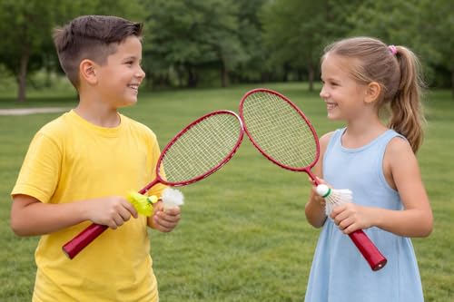 Image of Steel Badminton Racket Set with Shuttlecocks | 2 Rackets | 2 Shuttlecocks (1 Feather + 1 Nylon) Suitable for Beginners & Recreational Play | Indoor & Outdoor Use