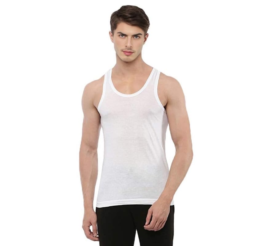 Image of INNERO Mens Baniyan White Sleeveless Pure Cotton Vest