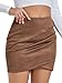Rooscier Women's Faux Suede Ruched Wrap Bodycon High Waist Zipper Back Mini Skirts Plain Light Brown Medium