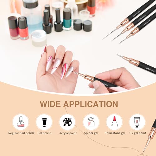 Nagelkunstpinsel, 5 Stück Nagelkunst Liner Pinsel, Malerei Kunst Design Pinselset Nagelpunktier-Zeichenwerkzeug für lange Linien, dünne Details, feines Zeichnen in den Größen 6/9/12/15/18 mm, Schwarz