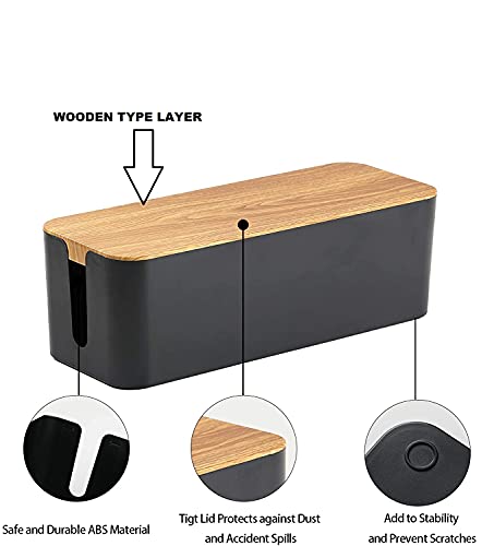 Image of Cable Wire Organizer Box Cable Manager Box for Office,Home (Wooden, Black Big) :40.5 * 15.7 * 13.6cm