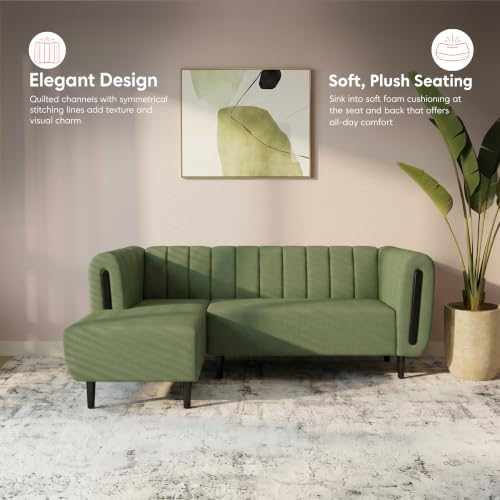 Image of Interio by Godrej Paramount L-Shape 3 Seater Right Hand Side Fabric Sofa, 1-Year Warranty, Solid Wood, Green
