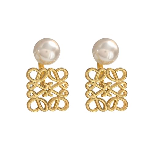 FDEETY Ohrringe Damen 18K Gold Geometrische Perlenohrstecker mit Ausschnitt lange Ohrringe Hängend Hypoallergen Geeignet für Alltags und Partykleidung(Gold)