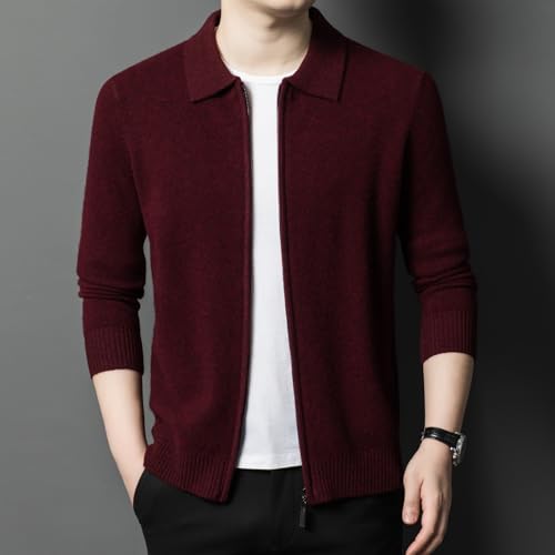 Men's 100% Wool Full Zipper Cardigan Casual Solid Color Sweater Ribbed Knit Long Sleeved Sweater3