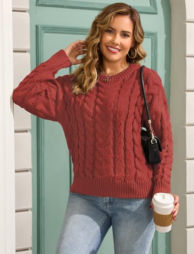 Image of ZAFUL Womens Oversized Sweaters 2025 Cable Knit Chunky Sweater Long Sleeve Crewneck Pullover Loose Outfits