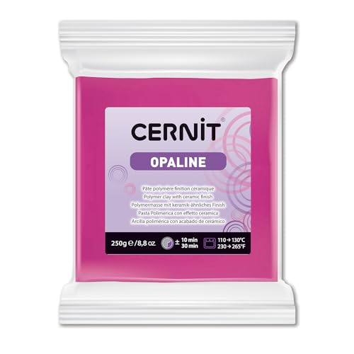 CERNIT CE0880250460C - Block Modelliermasse (Polymer) OPALINE, halb transluzent, ofenhärtend, sofort gebrauchsfähig, 250g, für DIY und Schmuck, für Einsteiger und Hobbykünstler, Magenta,1 Stück
