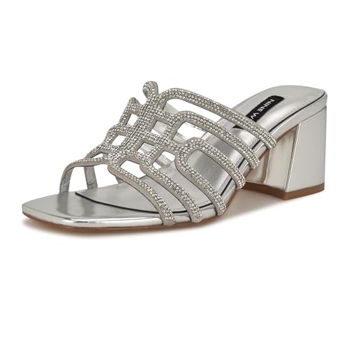 NINE WEST Grassa, Sandalia con talón Mujer, Plata 040, 39 EU