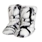 MH Bailment Women's Faux Fur Boots Winter Mid-Calf Snow Boots Fuzzy Fluffy Furry Fashion Short Snow Boots, Black&white, 8.5