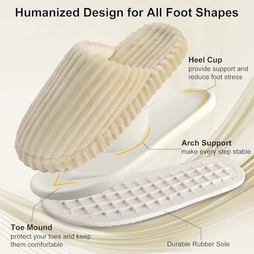 Image of Women Arch Support Slippers - House Bedroom Slippers for Woman, Orthopedic Shoes for Plantar Fasciitis, Corduroy Closed Toe Ladies Slides Outdoor 5-10.5