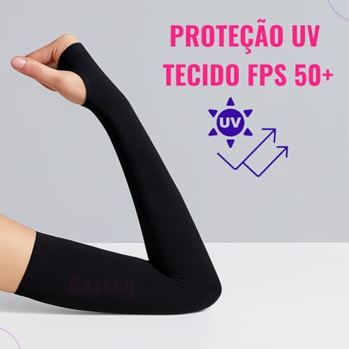 Par de Manguito com Proteção Solar UV50+ Manga Longa com Abertura para o Dedão Ideal para Motoqueiro