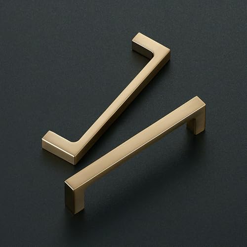 Image of Ravinte Champagne Bronze Kitchen Square Cabinet Handles 4 Inch 10 Pack | Modern Slim Style, Solid Zinc, Square Design, Screws Included, Easy Installation, for Kitchen Drawers & Cupboards