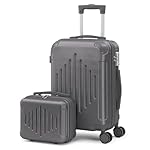 Karl home Luggage Set 2/3/4/5 Piece Suitcase Sets with TSA Lock Moulded Corner 4 Spinner Wheels, ABS Hardside Trolley Travel Case with Mini Case for Carry On Business Trip, Dark Grey, 2-Piece Set (12
