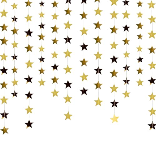 65 Pieds Forme d'étoile Papier Guirlande Probuk 5 * 4m Doré Bannière de Guirlande en Papier D'étoiles à Suspendre Réfléchissante,Briller Etoiles Décor...