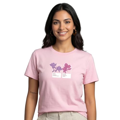 Image of Nobero Women's Graphic Printed T-Shirt | Regular Fit 180 GSM Cotton Tee for Women | Comfortable Round Neck Casual Wear