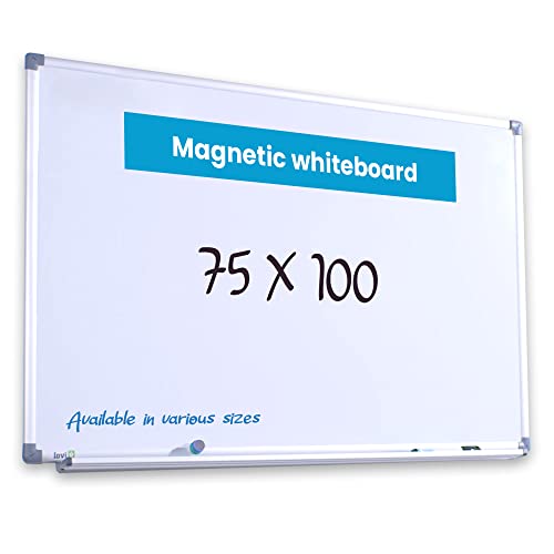 Vivol Tableau blanc Magnétique 75x100 cm panneau blanc Cadre en aluminium | Tableau magnétique avec étagère à crayons | Tableau feutre mural Mur magnétique | 14 tailles Magnétique effacable Cover