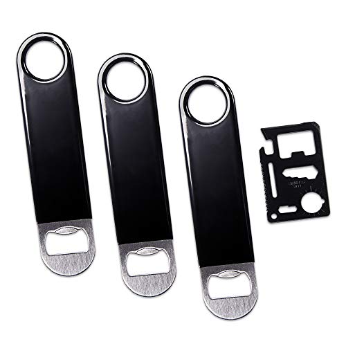 Best Deal Cheap 🛒 Firgus Bartender Bottle Opener 3 pack Flat Solid Stainless Steel Black For Speed Opening Beer or Soda Bottles Comes With Card Tool