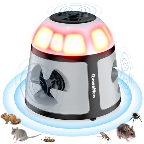 Ultrason Souris et Rats 360°, 4 Modes Répulsif Souris avec Lumière Clignotante, 600 M² Répulsifs Anti-Taupes Anti Souris Plug in, Extérieur Intérieur pour Rongeurs, Araignées, Cafards, Mites