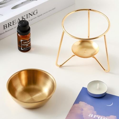 Calentador metálico para cera con soporte trípode dorado miniatura 4