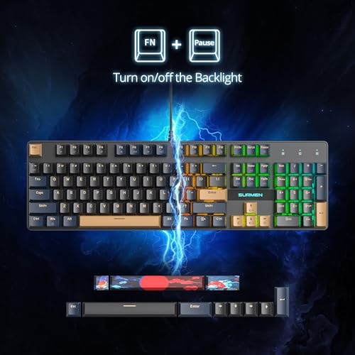 Image of surmen Full Size Creamy Keyboard with Number Pad, 104 Keys RGB Wired Mechanical Gaming Keyboard Backlit with PBT Keycaps Linear Red Switch for Laptop Desktop PC Gamers(104 Blue Samurai B)