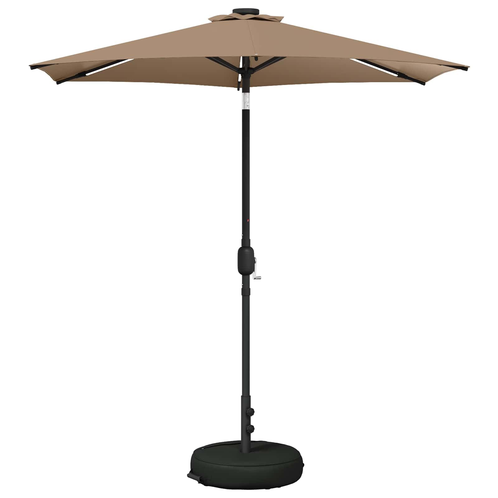 SYDE Ombrellone da giardino con luci LED e base, 230 x 230 cm | Poliestere 160 GSM, inclinazione regolabile, solare, sacco di sabbia, verniciato a polvere