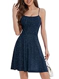 Bbonlinedress Spaghetti Strap Glitter Homecoming Cocktail Party Dress Fit and Flare Mini Swing Sparkly Prom Club Summer Dress Navy XL