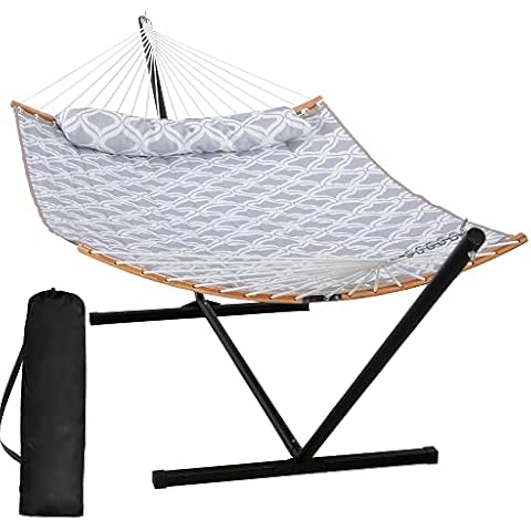 SUNCREAT Hammocks Outdoor Hammock with Stand, 450 lbs Capacity, 2 Person Hammock with Stand, Gray Drops Cover