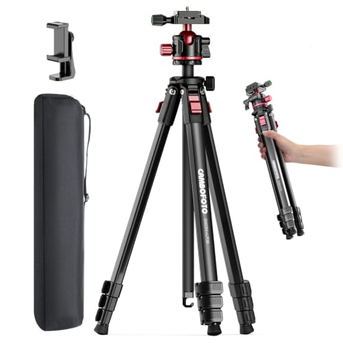 Image of CAMBOFOTO 68 inch Travel Tripod for Camera Phone Camcorder, Ball Head, Aluminum