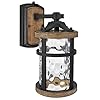 Maxxima LED Outdoor Wall Light Black wWood Grain Style Finish Clear Hammered Glass 800 Lumens 3000K Warm White Dusk to Dawn Sensor Farmhouse Wall Mount Sconce Rustic Coach Lantern