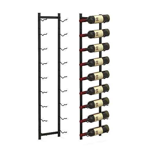 KOMFOTTEU Portabottiglie vino da parete per 6/9/12 bottiglie, portabottiglie in metallo verticale, mensola sospesa decorativa per vino, organizer per bottiglie per cucina, sala da pranzo, bar (9