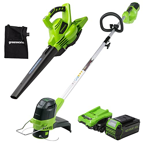 Greenworks 40VLeaf Blower/Vacuum and 12-Inch Cordless String Trimmer ,4.0Ah Battery and Charger included