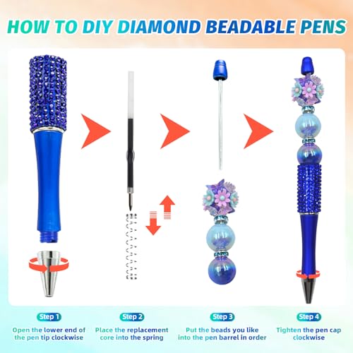 Image of 75 Pcs DIY Diamond Beadable Pen Kit - 25 Plastic Rhinestone Beaded Pens Bulk with Refills & Bags - Fancy Cute Glitter Pens for Crafting, Students & Teachers - School Supplies, Office Item