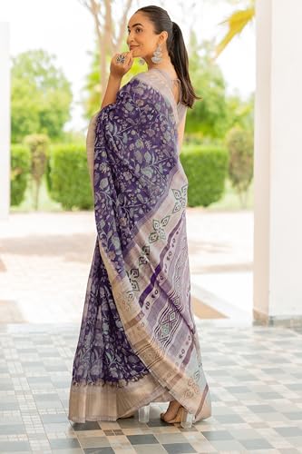 Image of MIRCHI FASHION Women Saree Cotton Blend Kalamkari Printed | Comfortable Office and Regular Daily Use Sari with Unstitched Blouse Piece